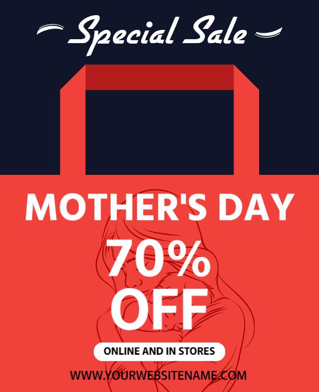 Vibrant Red Mother's Day Sale Discount Poster Template