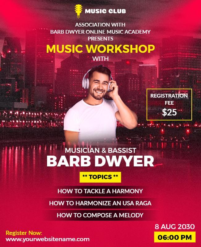 Vibrant Red Music Workshop with Barb Dwyer Poster Template
