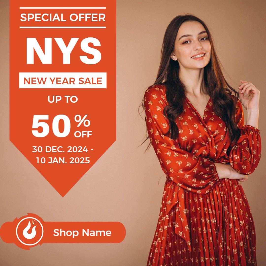 Vibrant Red New Year Sale Promotion for Festival Ad Template