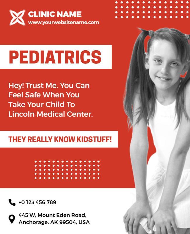 Vibrant Red Pediatric Clinic Healthcare Services Poster Template