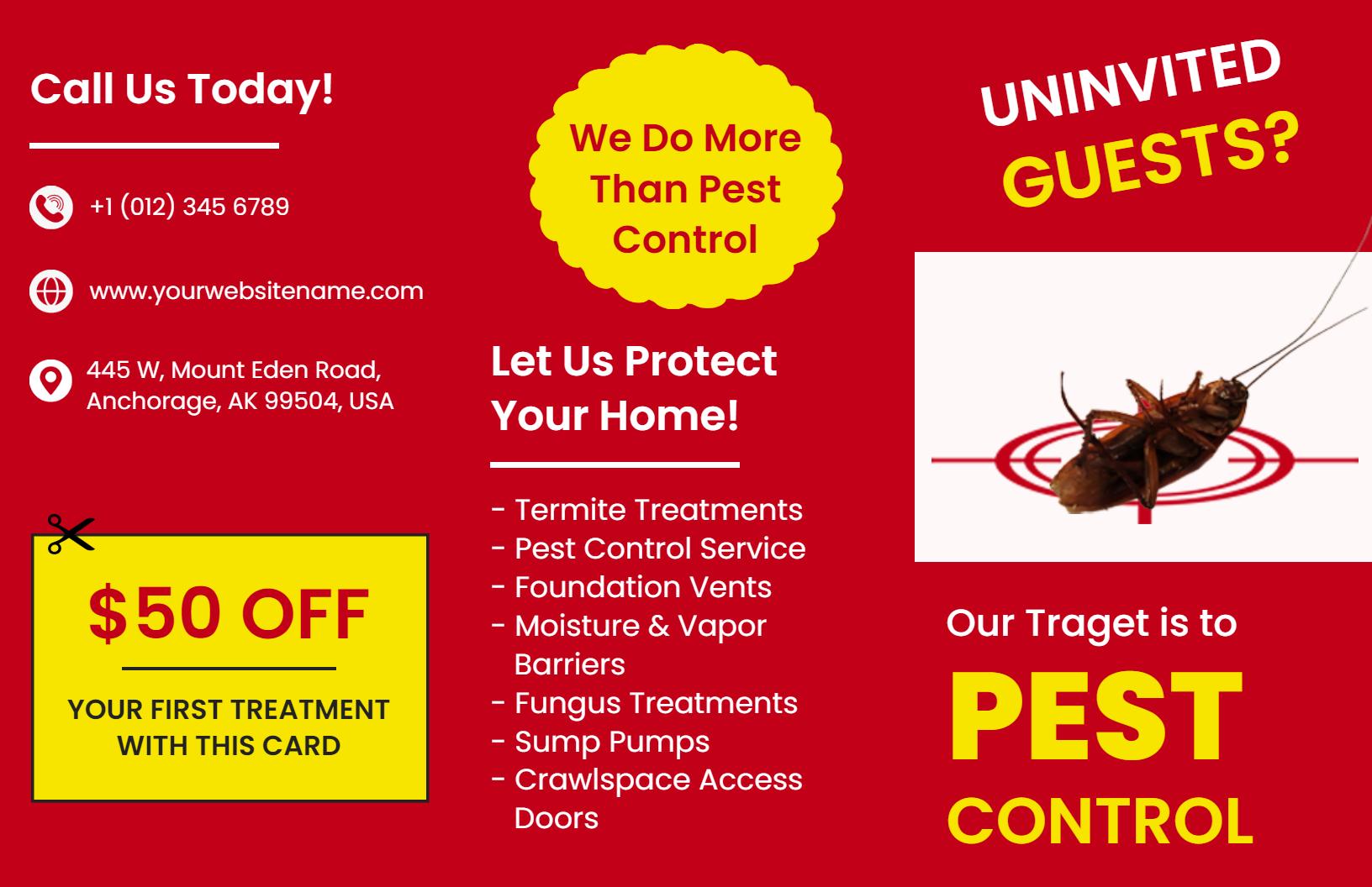 Vibrant Red Pest Control Services and Home Protection Brochure Template