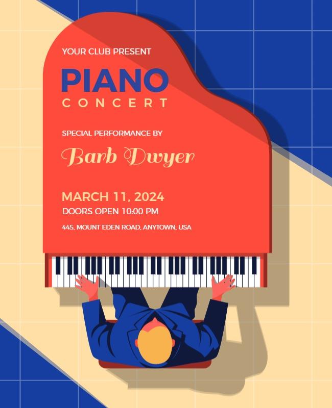 Vibrant Red Piano Concert Performance Event Poster Template