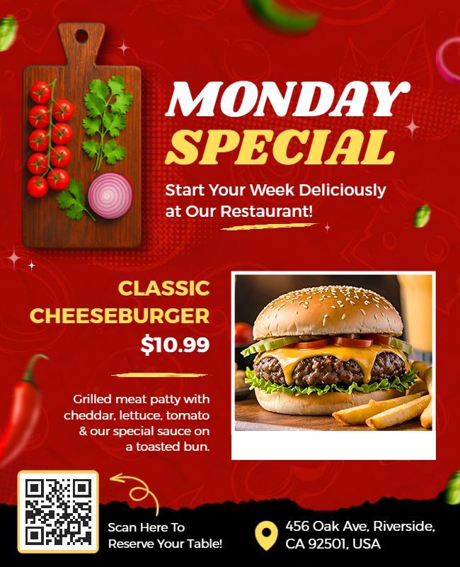 Vibrant Red Restaurant Monday Special Deal Flyer Template