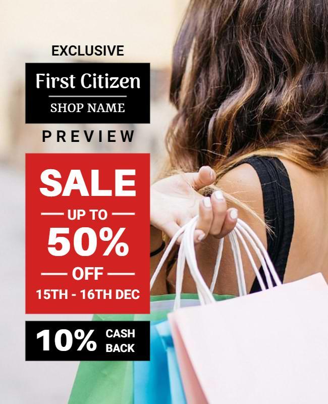 Vibrant Red Seasonal Sale Discount Shopping Poster Template