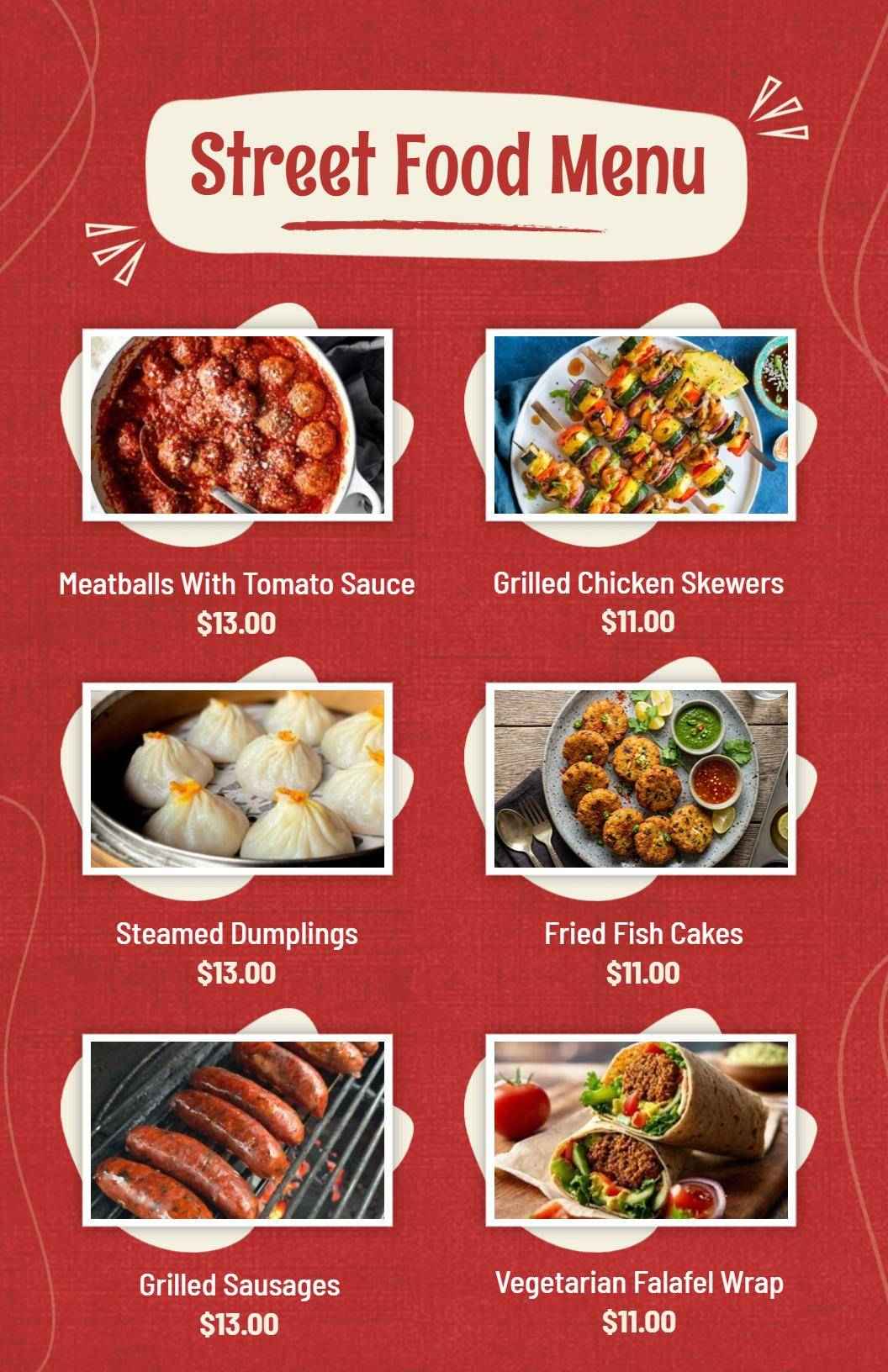 Vibrant Red Street Food Menu Template