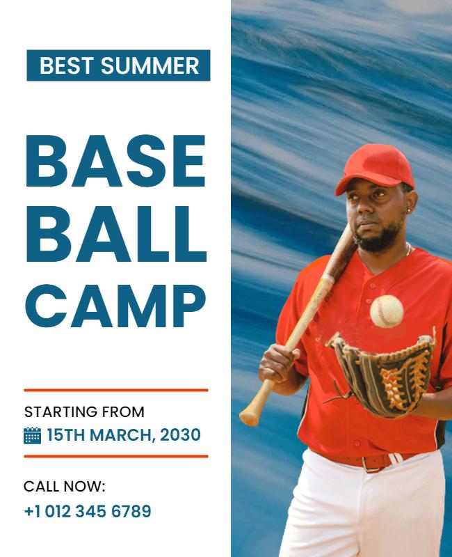 Vibrant Red Summer Baseball Camp Registration Poster Template