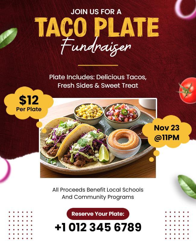 Vibrant Red Taco Plate Fundraiser with Delicious Sides Flyer Template