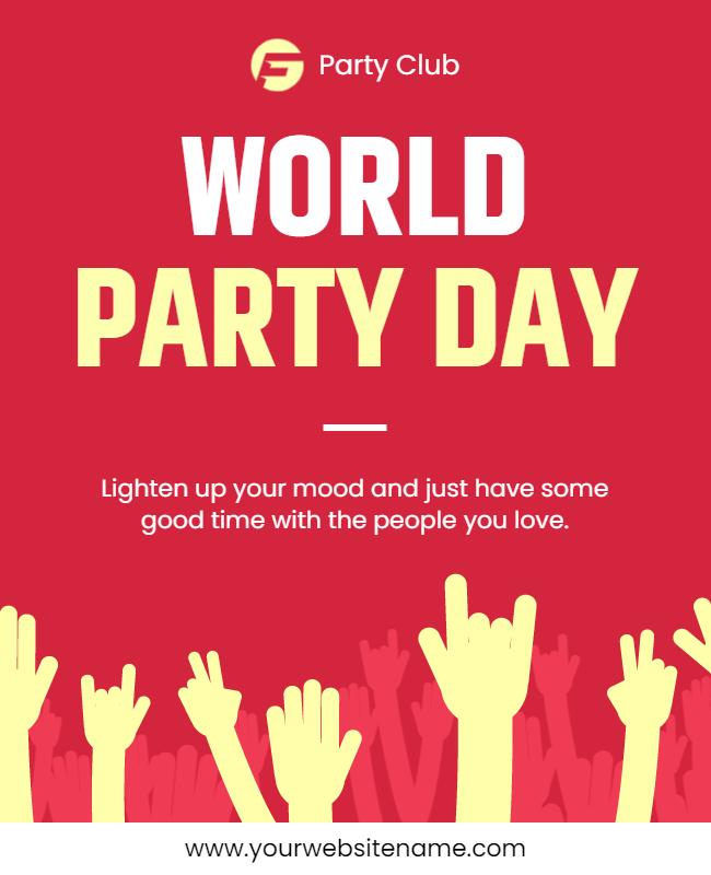 Vibrant Red World Party Day Celebration Poster Template