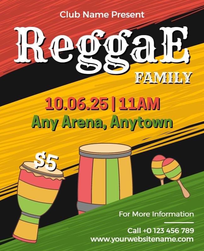 Vibrant Reggae Family Celebration Music Event Flyer Template