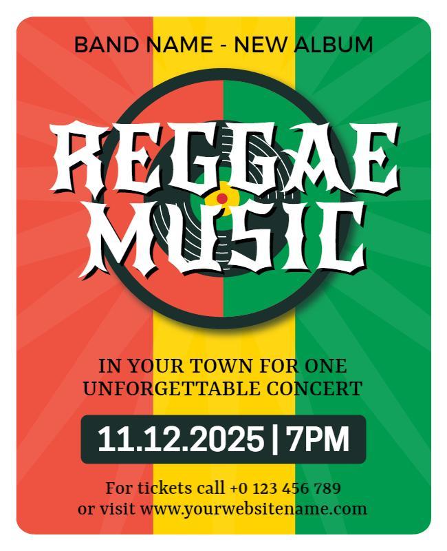 Vibrant Reggae Music Concert Announcement Flyer Template