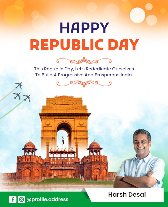 Vibrant Republic Day Celebration with Historical Landmark Poster Template
