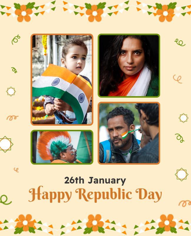 Vibrant Republic Day Celebration with Kids and Patriotic Colors Poster Template