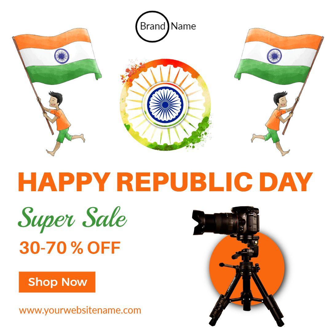 Vibrant Republic Day Festival Sale with Photo Gear Discounts Ad Template