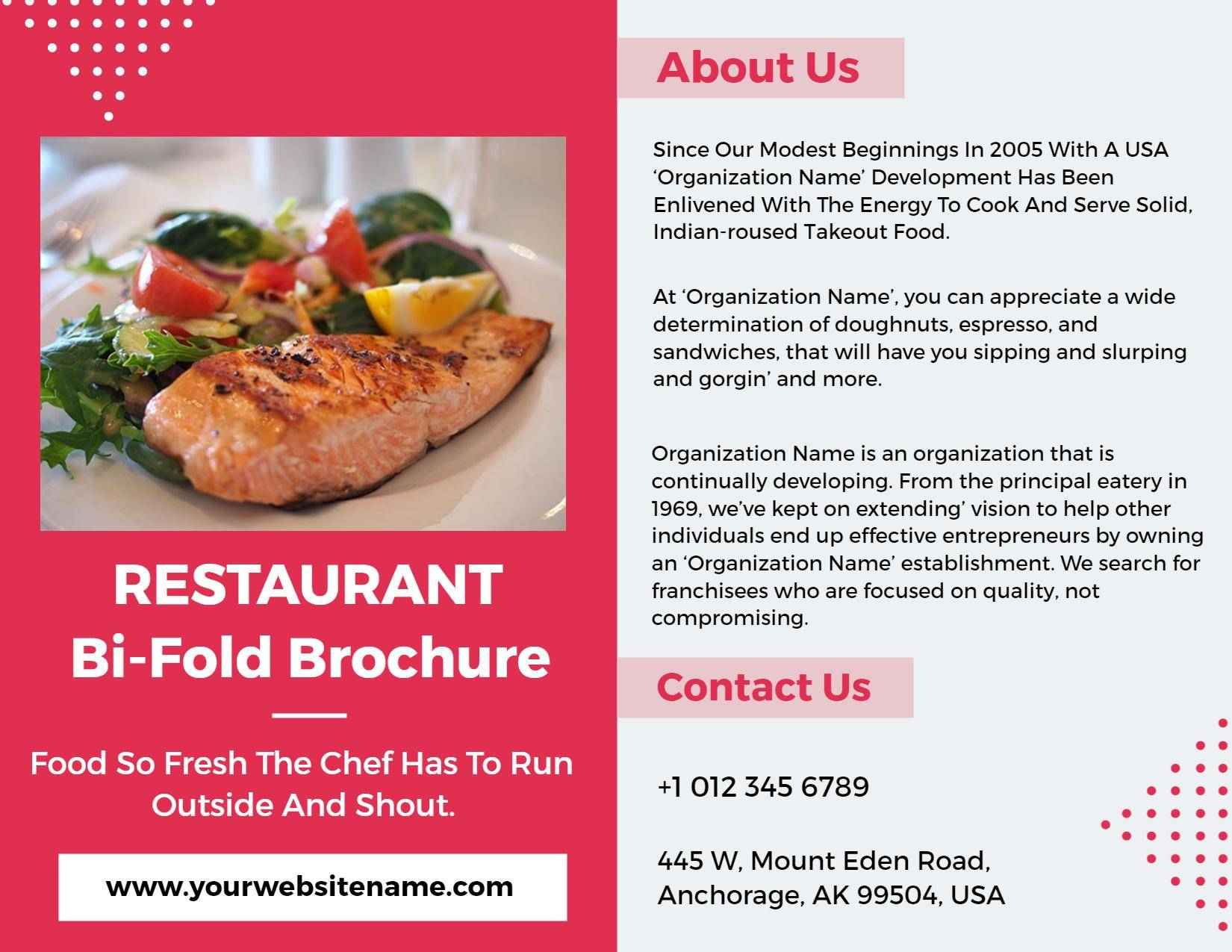 Vibrant Restaurant Takeout and Dine-In Menu Bi Fold Brochure Template