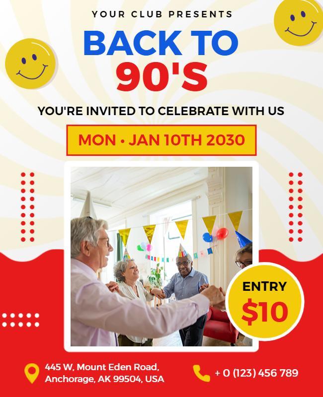 Vibrant Retro 90's Celebration Party Poster Template