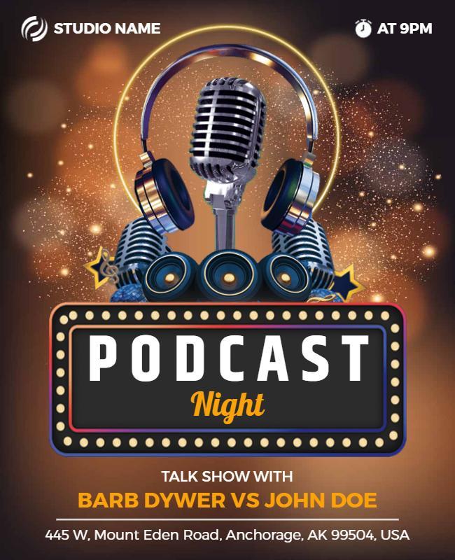 Vibrant Retro Podcast Night Talk Show Poster Template