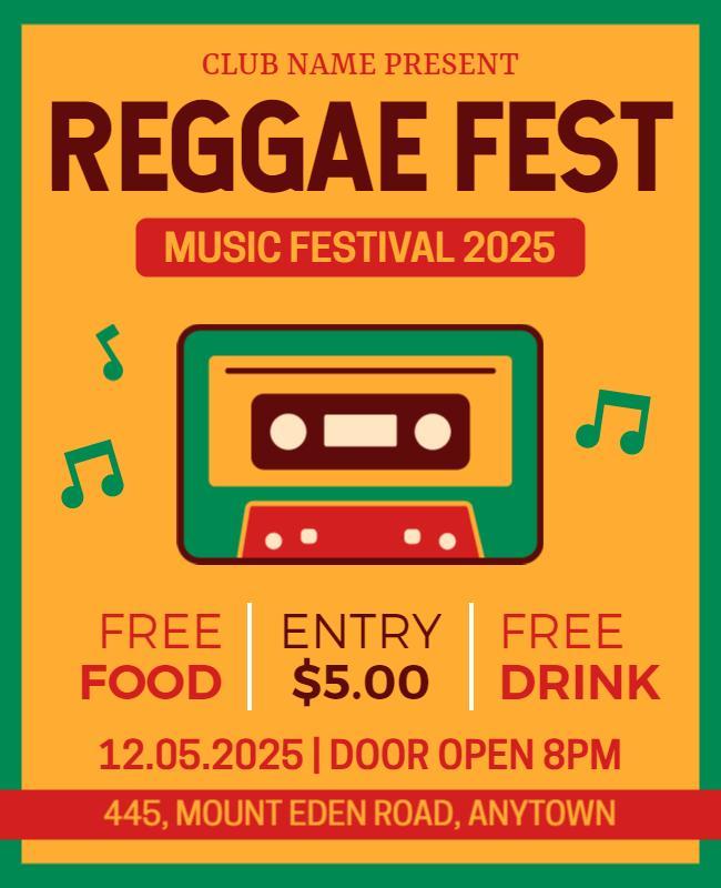 Vibrant Retro Reggae Music Festival Flyer Template