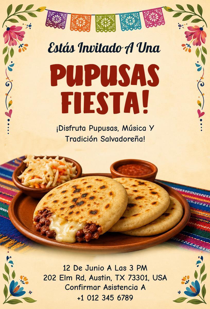 Vibrant Salvadoran Pupusas Fiesta Celebration Invitation Template
