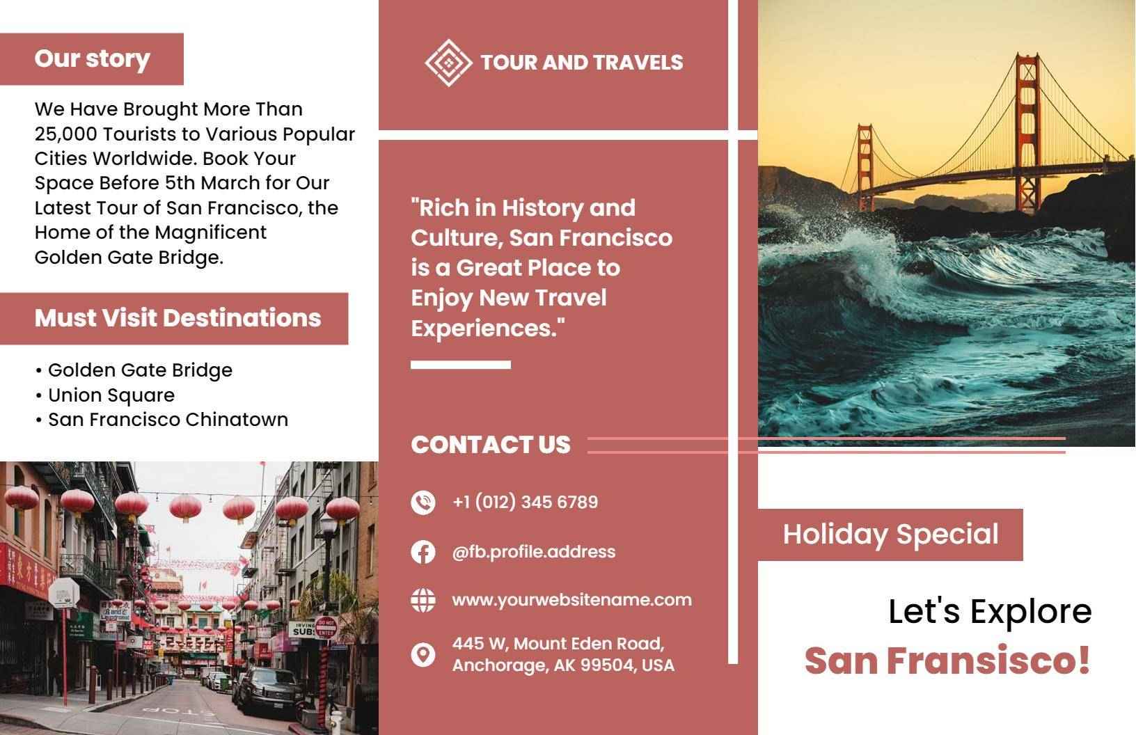 Vibrant San Francisco Travel Experience Holiday Brochure Template