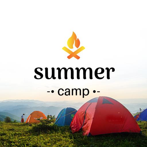 Vibrant Scenery of Tents and Campfire for Summer Camp Logo Template