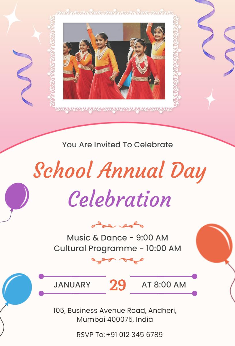 Vibrant School Annual Day Celebration Festivity Invitation Template