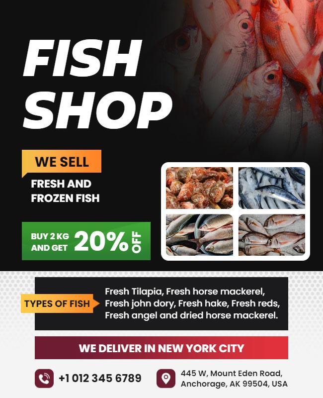 Vibrant Seafood Market Fresh Fish Shop Poster Template