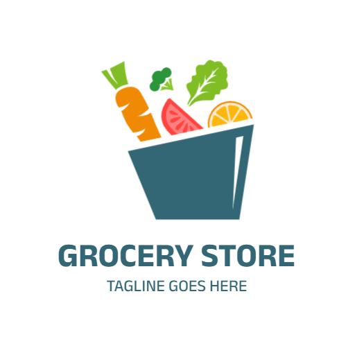 Vibrant Shopping Basket Filled with Fresh Produce Grocery Logo Template