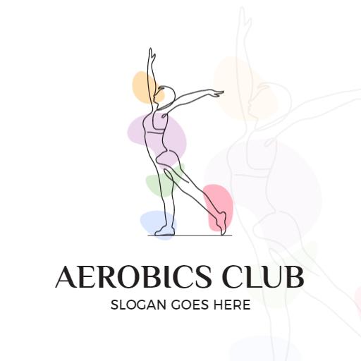 Vibrant Silhouetted Dancer Celebrating Aerobics Fitness Logo Template