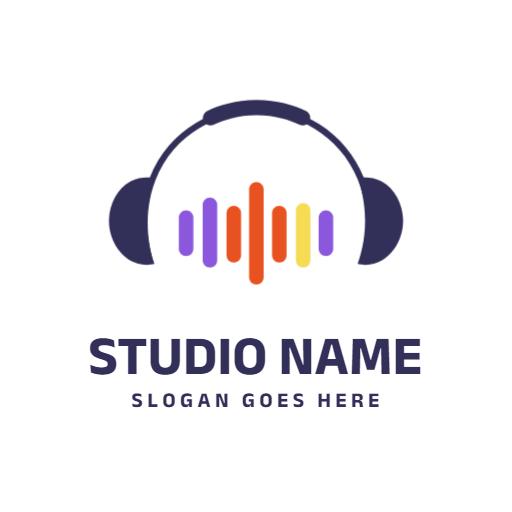 Vibrant Sound Waves with Headphones Representing Music Logo Template