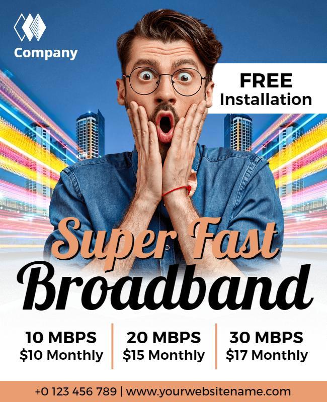 Vibrant Speedy Internet Offer with Free Installation Poster Template