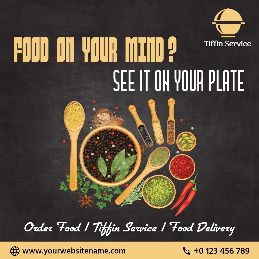 Vibrant Spice Selection for Tiffin Service Promotion Ad Template