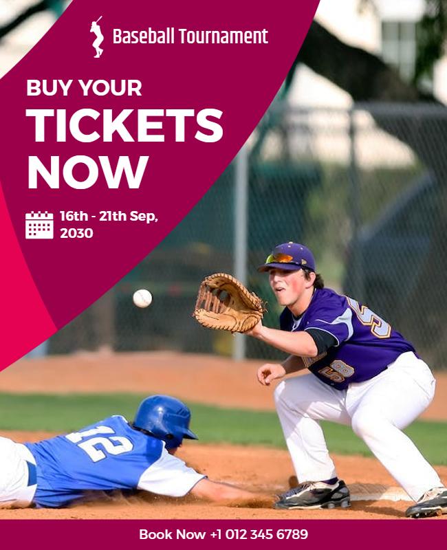 Vibrant Sports Action Baseball Tournament Tickets Poster Template