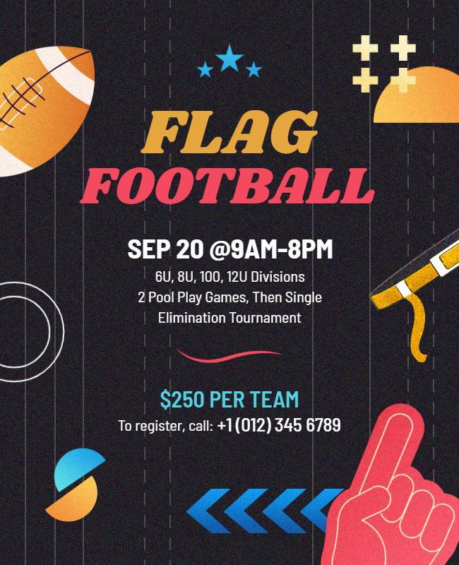 Vibrant Sports-Themed Flag Football Tournament Registration Flyer Template