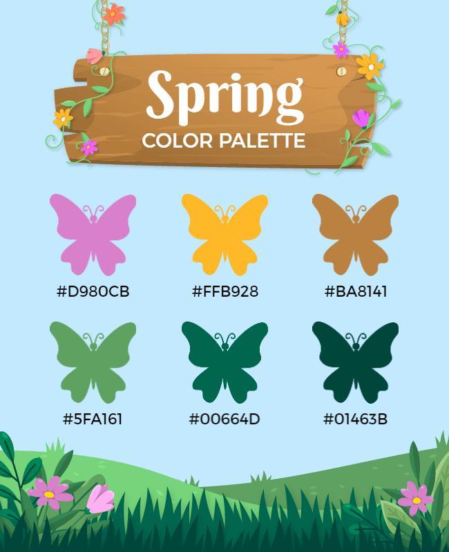 Vibrant Spring Color Palette with Butterflies Poster Template