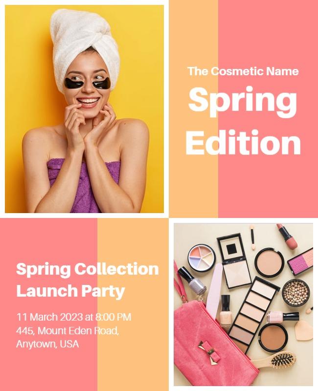 Vibrant Spring Cosmetic Launch Party Celebration Poster Template