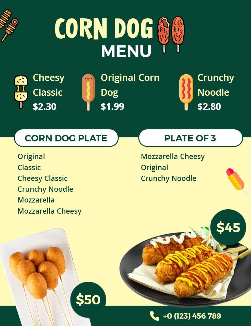Vibrant Street Food Corn Dog Promotional Menu Template