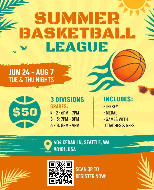 Vibrant Summer Basketball League Event Flyer Template