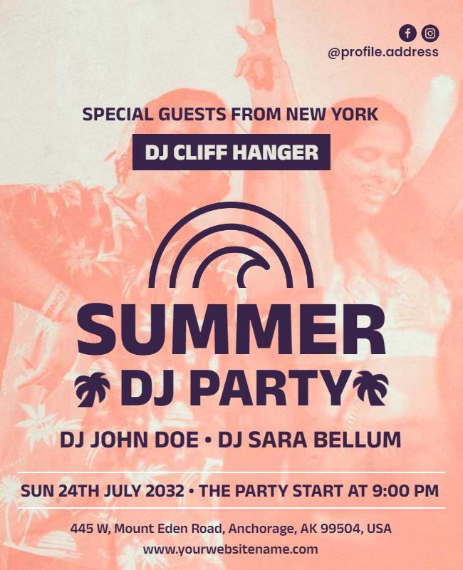 Vibrant Summer Beach DJ Party Celebration Poster Template