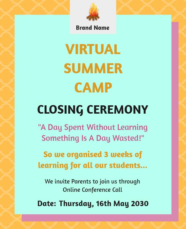 Vibrant Summer Camp Closing Ceremony Announcement Poster Template