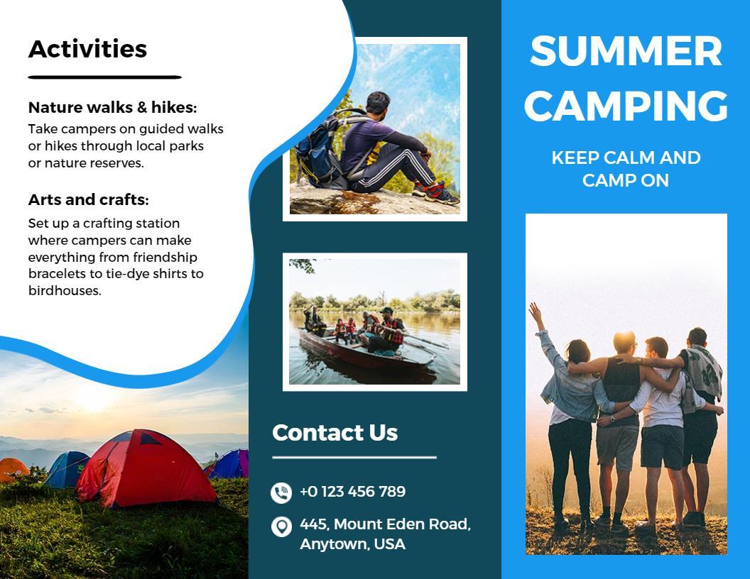 Vibrant Summer Camping Activities and Package Details Brochure Template