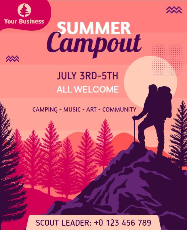 Vibrant Summer Campout Adventure Community Poster Template