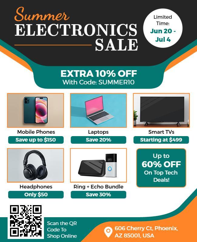 Vibrant Summer Electronics Sale with Big Discounts Poster Template
