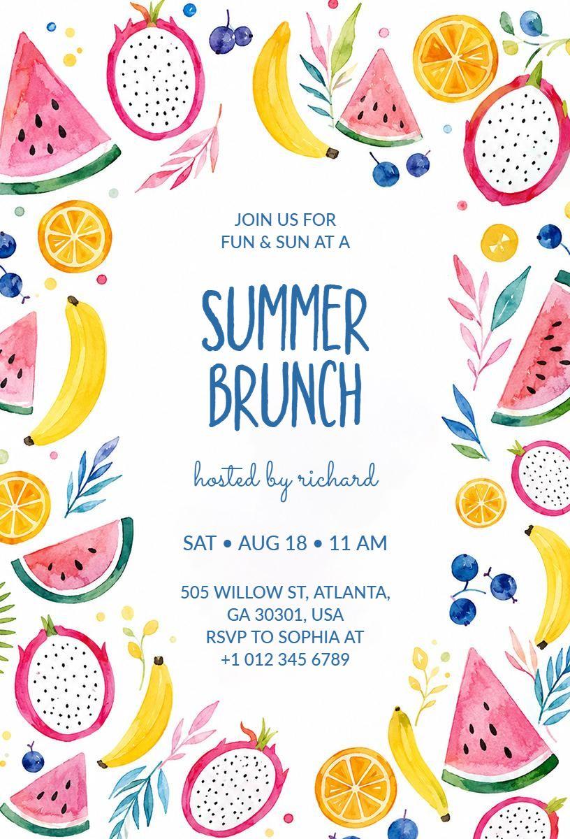 Vibrant Summer Fruit Garden Brunch Invitation Template