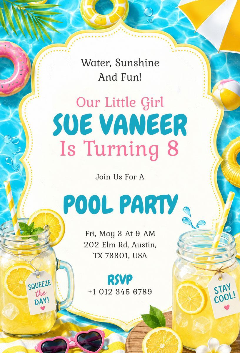 Vibrant Summer Fun Themed Kids Pool Party Invitation Template