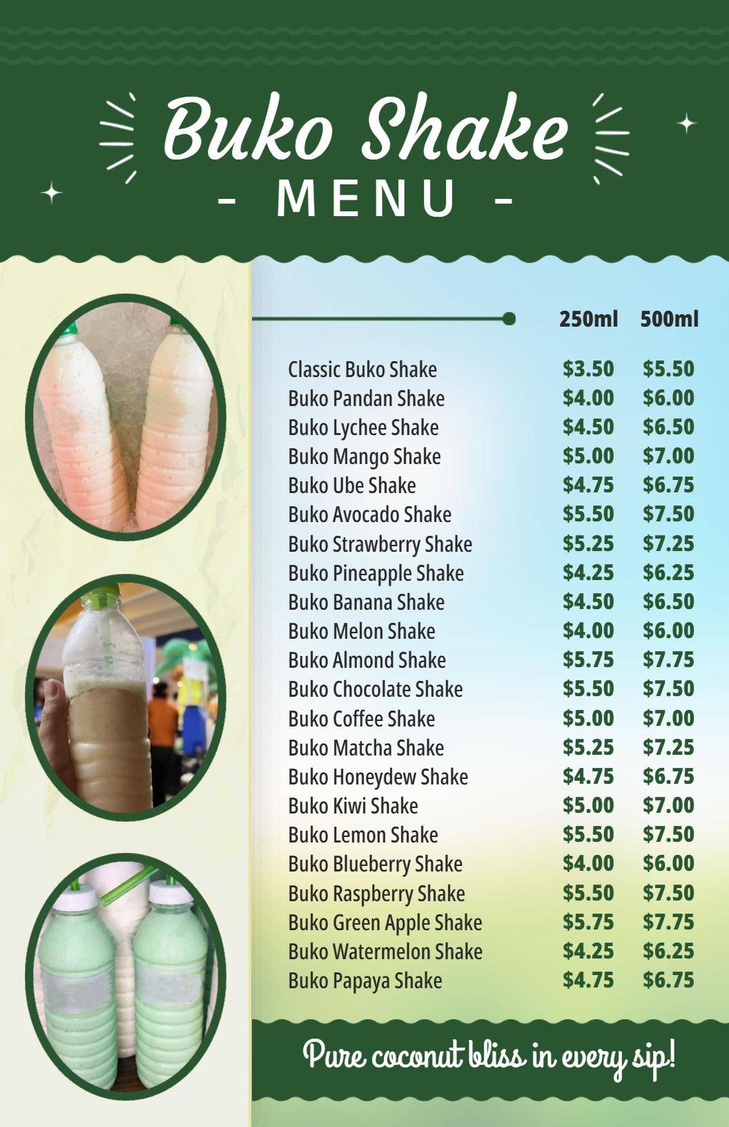 Vibrant Summer Paradise Buko Shake Drink Menu Template