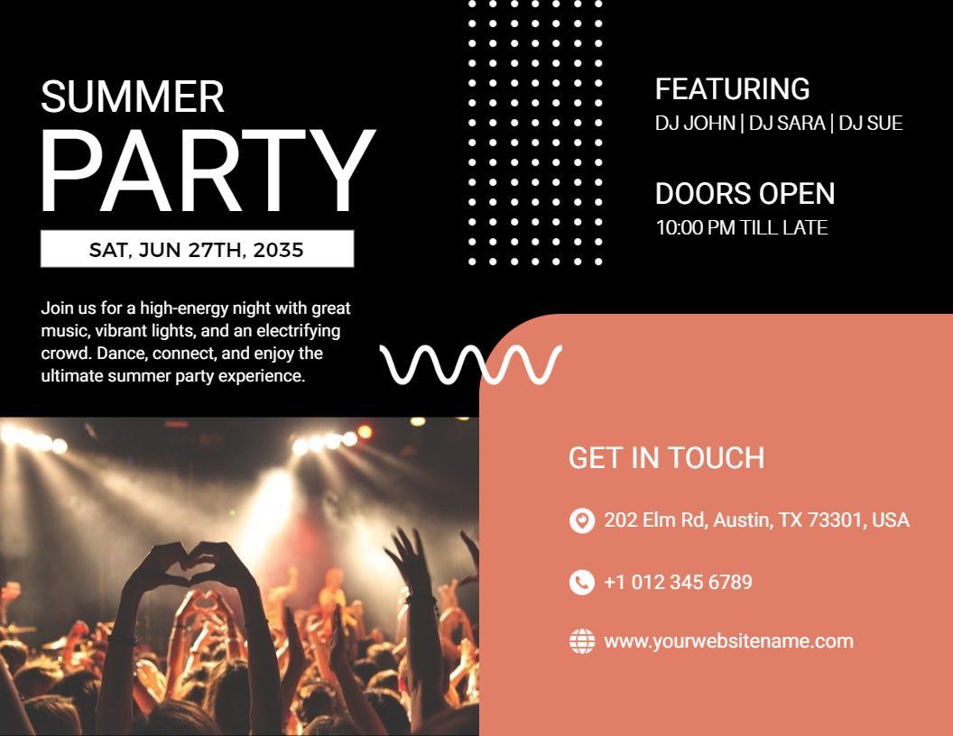 Vibrant Summer Party Night DJ Event Brochure Template