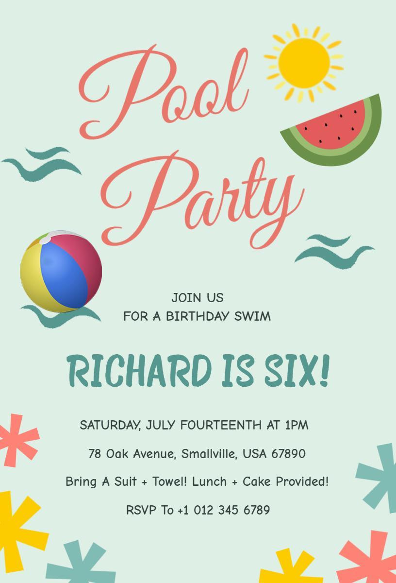 Vibrant Summer Pool Birthday Celebration Invitation Template