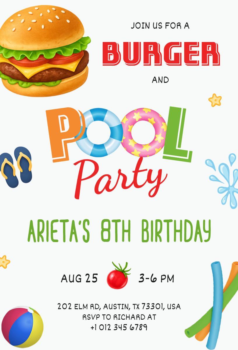 Vibrant Summer Pool Party Birthday Celebration Invitation Template