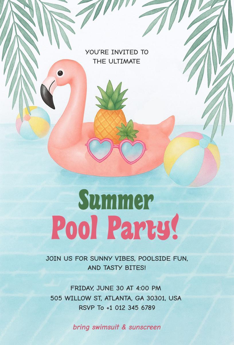 Vibrant Summer Pool Party Celebration Invitation Template