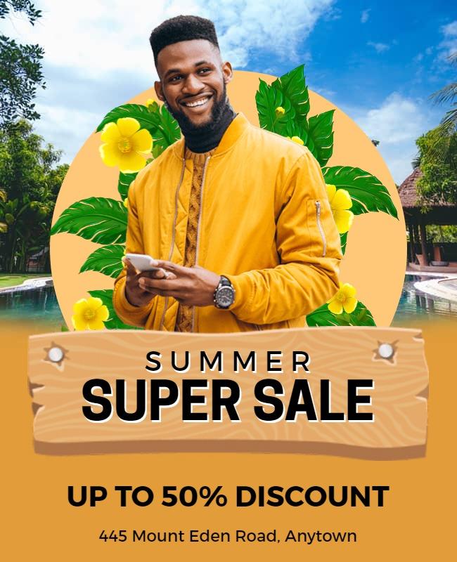 Vibrant Summer Sale with Tropical Floral Background Poster Template